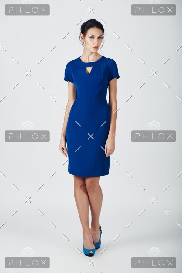 Blue Cap Sleeved Midi Dress