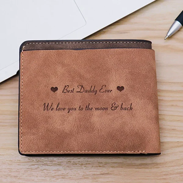 Carteira personalizada com foto masculina marrom curto à prova d'água multifuncional fosco couro PU gravura imagem bolsa personalizada para homens - Imagem 2