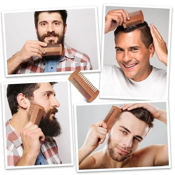Pente de barba de madeira masculino com estojo de couro pente de cabelo de bigode para homens dentes finos grossos bálsamos de barba perfeitos pente de óleos essenciais - Imagem 5