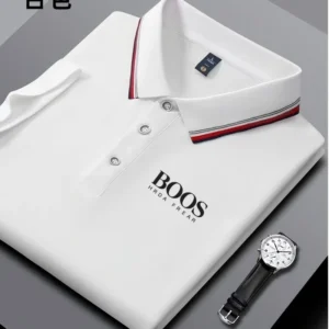 Camisa polo masculina bordada de manga curta casual de negócios, elegante, respirável, confortável e versátil