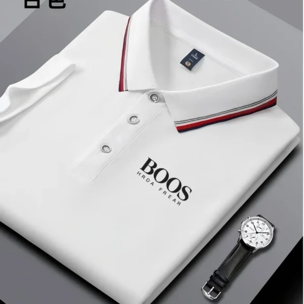 Camisa polo masculina bordada de manga curta casual de negócios, elegante, respirável, confortável e versátil