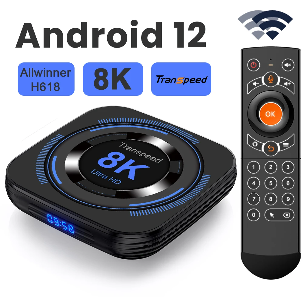 Transpeed TV Box Android 12 – Allwinner H618, 32/64GB, Suporte 8K e 4K