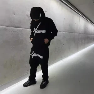 Fashionable Casual Gothic Punk Rock Streetwear Hoodie Set High Street Style Comfortable Sweatshirt Outfit for Women