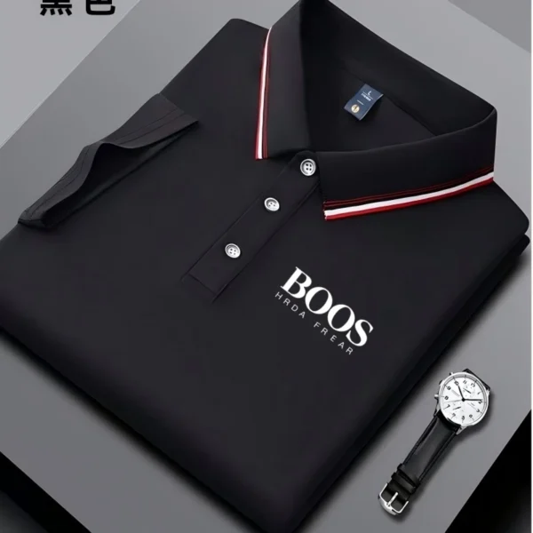 Camisa polo masculina bordada de manga curta casual de negócios, elegante, respirável, confortável e versátil - Imagem 2