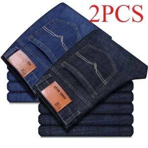 Jeans de elástico reto solto masculino, calça casual versátil, jovem e de meia idade, tamanho grande na moda, novo, primavera 2022