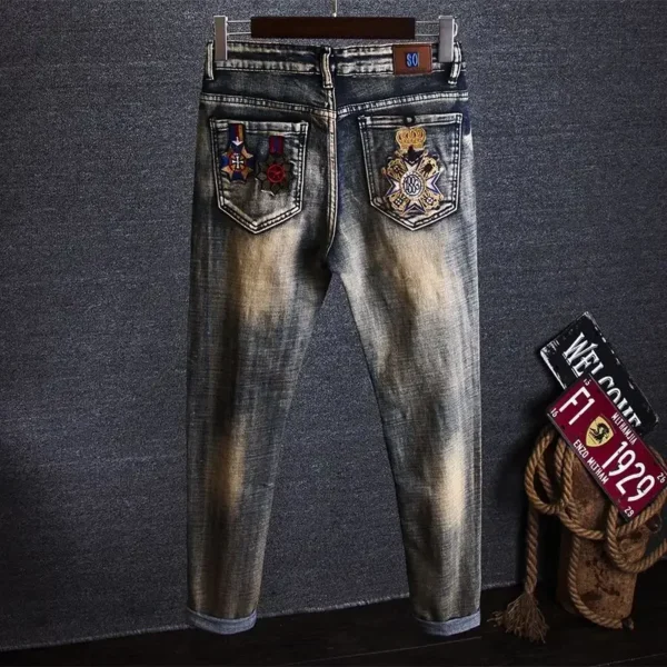 Calça retrô masculina de vaqueiro com buracos, quebrada, quebrada, calça cortada, jeans rasgado, bordada, luxo, plus size, barata, gótica - Imagem 2