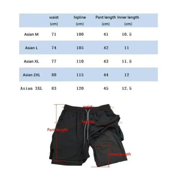 Calções esportivos masculinos dupla camada dois-em-um de secagem rápida respirável shorts casuais verão correndo calças esportivas M-3XL - Imagem 2