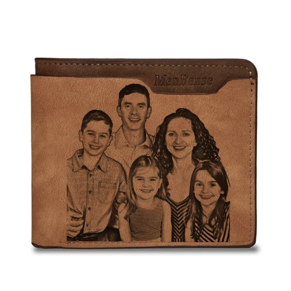 Carteira personalizada com foto masculina marrom curto à prova d'água multifuncional fosco couro PU gravura imagem bolsa personalizada para homens - Imagem 3