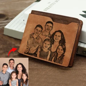 Carteira personalizada com foto masculina marrom curto à prova d'água multifuncional fosco couro PU gravura imagem bolsa personalizada para homens