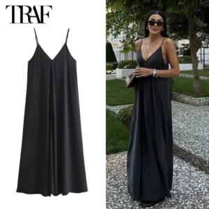 Vestido Longo Feminino TRAF – Sexy, Decotado nas Costas, Ideal para o Verão e Praias