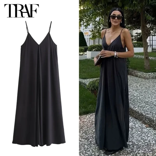 Vestido Longo Feminino TRAF – Sexy, Decotado nas Costas, Ideal para o Verão e Praias