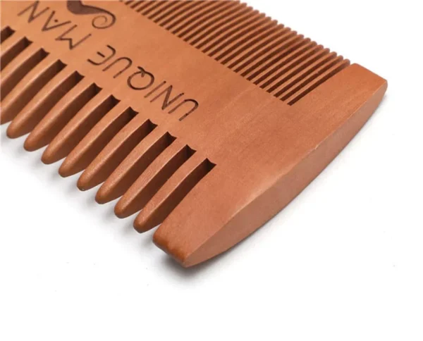 Pente de barba de madeira masculino com estojo de couro pente de cabelo de bigode para homens dentes finos grossos bálsamos de barba perfeitos pente de óleos essenciais - Imagem 2