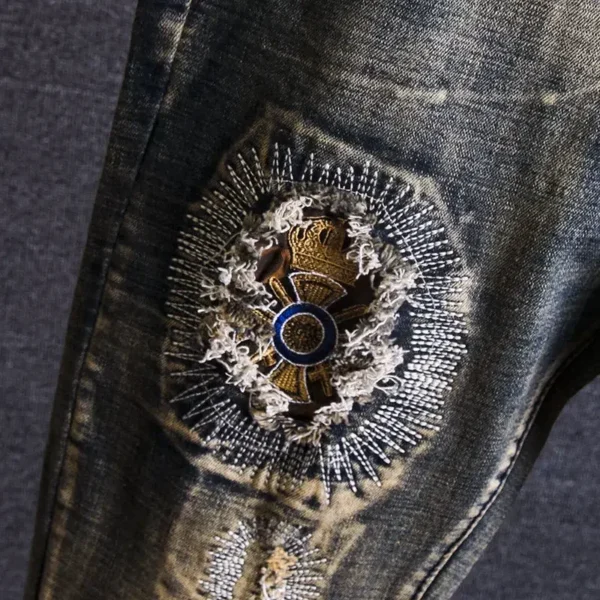 Calça retrô masculina de vaqueiro com buracos, quebrada, quebrada, calça cortada, jeans rasgado, bordada, luxo, plus size, barata, gótica - Imagem 5