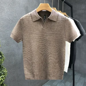 Camisa Polo Masculina Vintage de Malha Respirável – Manga Curta, Casual e Estilosa para o Verão
