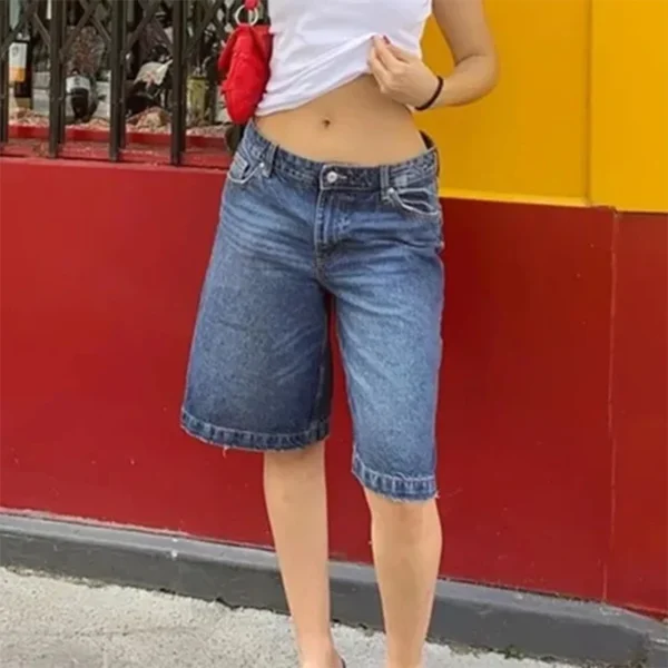 Y2k estética bermuda jeans shorts 90s vintage baixo crescimento perna larga na altura do joelho carpinteiro jean shorts feminino vaca menina baggy jorts - Imagem 2