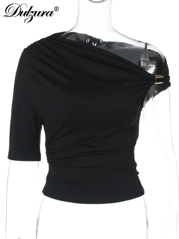 Blusa Feminina Dulzura – Ombro Único com Detalhe Metálico, Estilo Y2K - Imagem 6