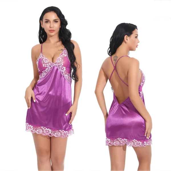 Pijama feminino sexy com virilha aberta e decote em V, camisola de seda sem mangas, roupa íntima plus size de renda, babydoll, vestido sexual - Imagem 6