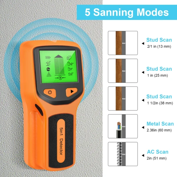 Detector 5 em 1 – scanner portátil com tela LCD para localizar parafusos e objetos ocultos na parede. - Imagem 3