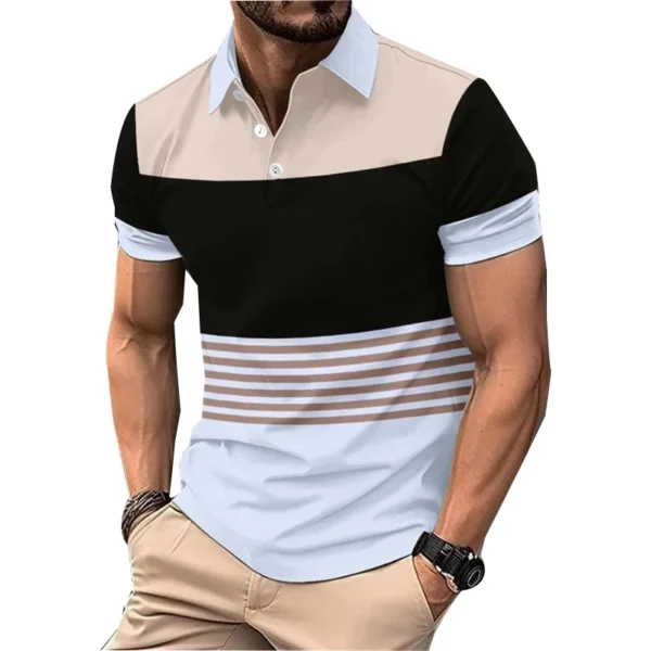 Camisa polo masculina com estampa de logotipo, roupas de verão, lapela, manga curta, camisa polo casual de golfe. - Imagem 2