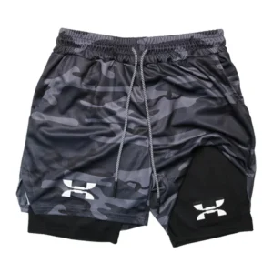 Novo short de corrida masculino, short esportivo de academia 2 em 1, secagem rápida, treino, academia, fitness.