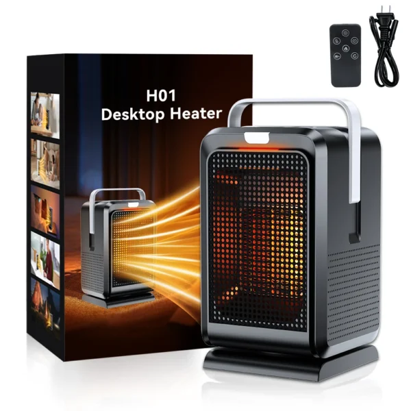 Aquecedor portátil 1000W com aquecimento rápido PTC e controle remoto – ideal para casa e escritório - Imagem 2