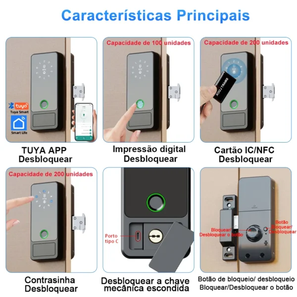 Fechadura digital RAYKUBE – com impressão digital, Bluetooth, controle pelo app Smart Life - Imagem 4