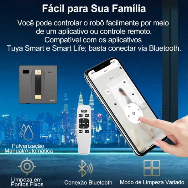 Robô limpador de janelas ABIR WD8 com jato duplo, sucção potente, memória inteligente - Imagem 4