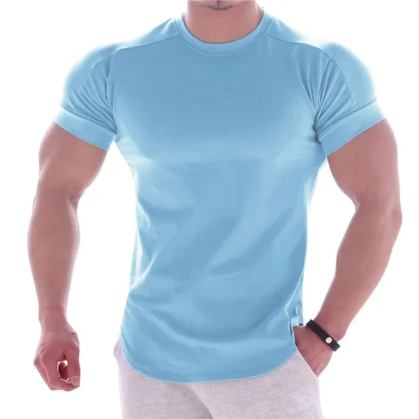 Camiseta esportiva de verão 2025 para homens, academia, manga curta, camiseta fitness