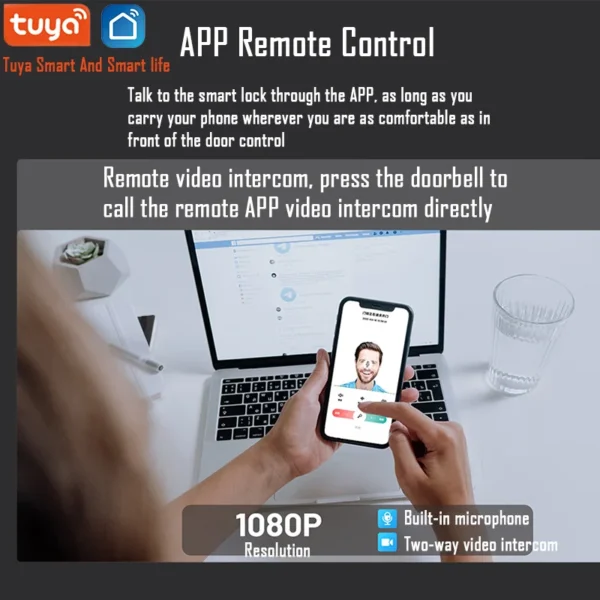 Fechadura inteligente à prova d’água – com Wi-Fi e app Tuya, câmera, interfone por voz, leitura de impressão digital e abertura remota. - Imagem 4