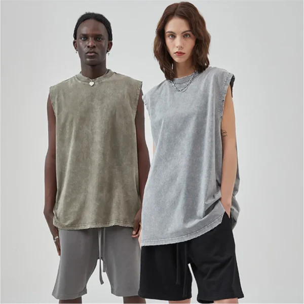 Customized Vest Street Fashion Sleeveless T-shirt Embroidery Logo 100% Cotton Shirt Printing Brand Sleeveless Vest Design - Imagem 2