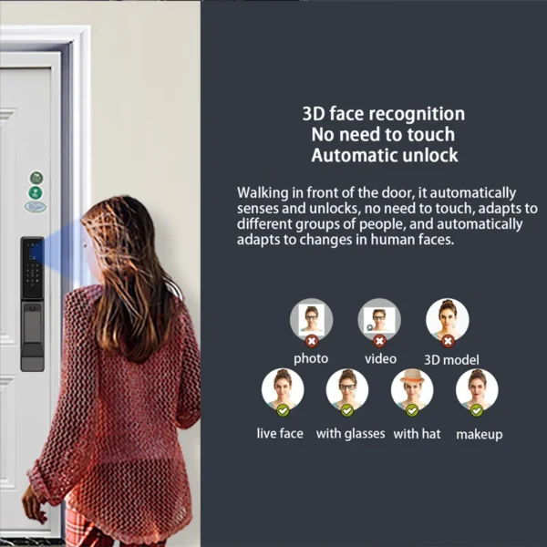 Fechadura inteligente à prova d’água – com Wi-Fi e app Tuya, câmera, interfone por voz, leitura de impressão digital e abertura remota. - Imagem 2