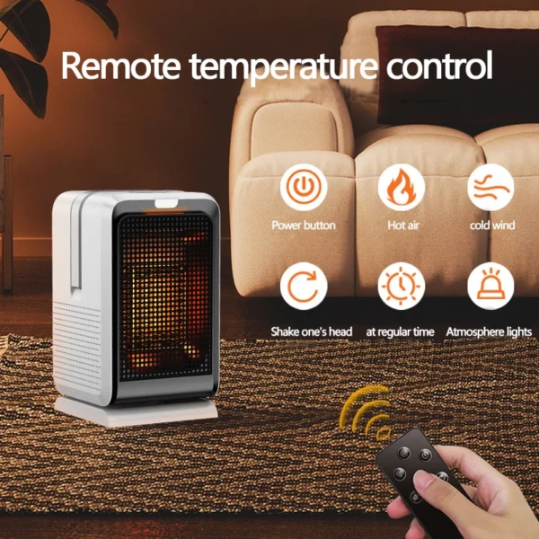 Aquecedor portátil 1000W com aquecimento rápido PTC e controle remoto – ideal para casa e escritório - Imagem 3