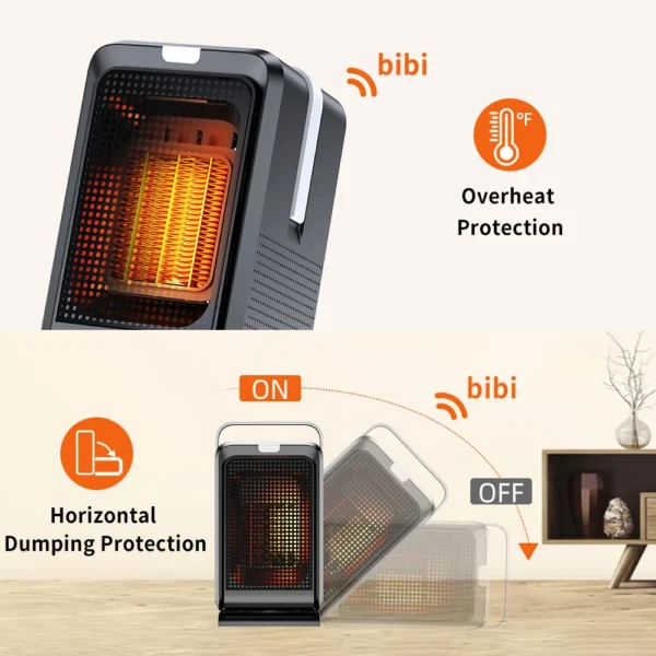 Aquecedor portátil 1000W com aquecimento rápido PTC e controle remoto – ideal para casa e escritório - Imagem 6
