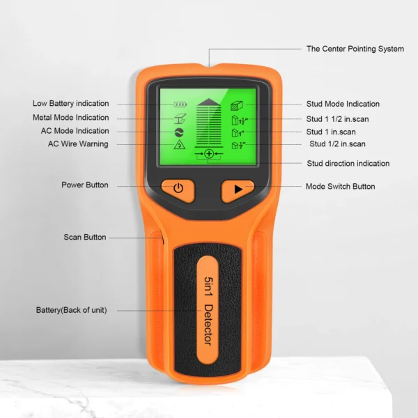 Detector 5 em 1 – scanner portátil com tela LCD para localizar parafusos e objetos ocultos na parede. - Imagem 2