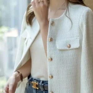 Casaco de lã tweed 2025, moda de alta qualidade, botão dourado, curto, fino, temperamento, primavera e outono, feminino, jaqueta
