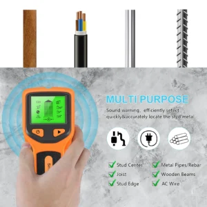 Detector 5 em 1 – scanner portátil com tela LCD para localizar parafusos e objetos ocultos na parede.