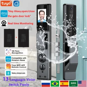 Fechadura inteligente à prova d’água – com Wi-Fi e app Tuya, câmera, interfone por voz, leitura de impressão digital e abertura remota.