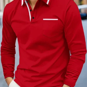 Primavera e outono, moda mais vendida, golfe masculino, bolso de lapela, confortável, casual, esportivo, cor sólida, manga comprida, top respirável