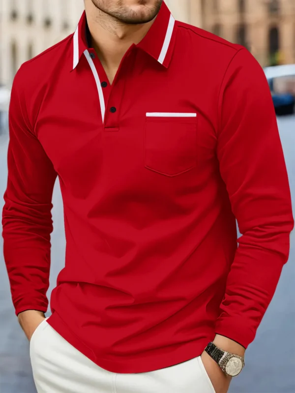 Primavera e outono, moda mais vendida, golfe masculino, bolso de lapela, confortável, casual, esportivo, cor sólida, manga comprida, top respirável