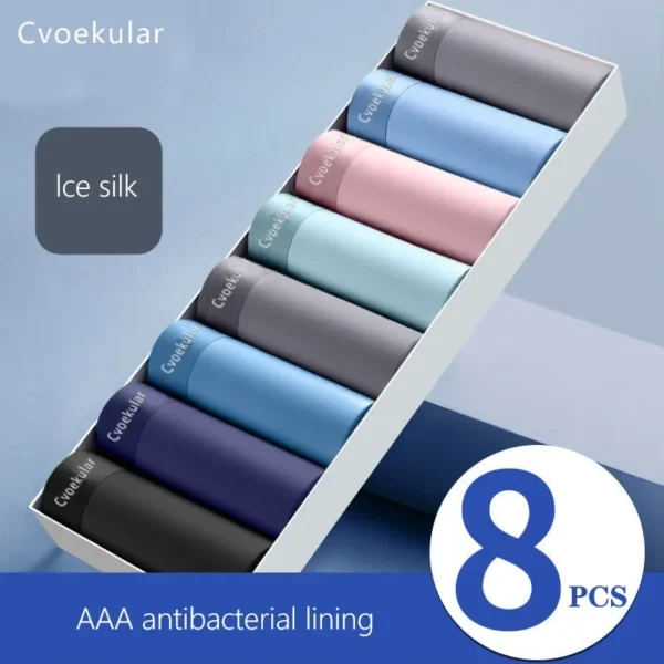 8pcs homem boxer underwaer gelo seda