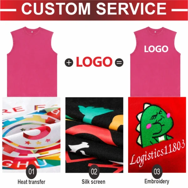 Customized Vest Street Fashion Sleeveless T-shirt Embroidery Logo 100% Cotton Shirt Printing Brand Sleeveless Vest Design - Imagem 6